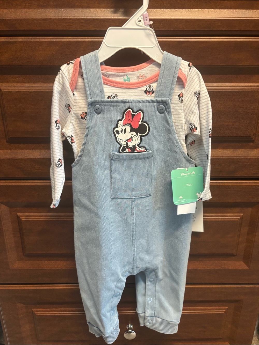 Disney Light Blue Minnie Mouse Denim-Style Overalls with Pink Accents